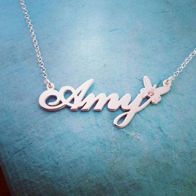 Silver Butterfly Name Necklace / Birthstone Name Pendant / Silver Name Necklace / Butterfly Charm / Butterfly Pendant / Girls Name Necklace