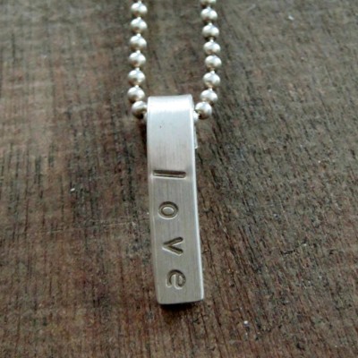 Silver Engraved Necklace - Custom Sterling Silver Necklace, Hand Stamped Necklace, Personalized Bar Necklace, Word Jewelry