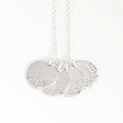 Silver Four Name Mommy Charm Necklace - Sterling Silver 4 Disc Mothers Jewelry