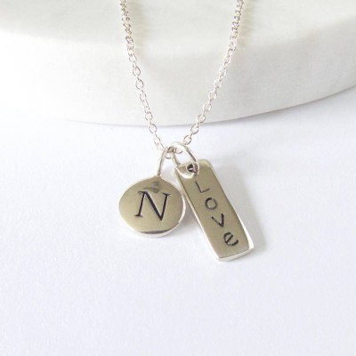 Silver Initial & Love Charm Necklace - Personalized- Mom Necklace