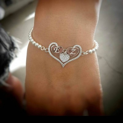 Silver Initials Bracelet - Personalized Bracelet - Silver Heart Bracelet - Custom Bracelet - Personalize Jewelry - Personalized Gift