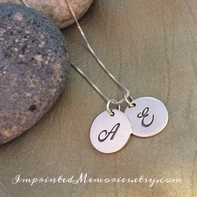 Silver Initials Gift for Her Birthday Mom Necklace - Sisters - Engagement Gift - Mother of Two Necklace - 2 Initials 1/2" Sterling Silver
