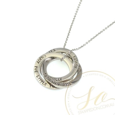 Silver Linked Rings Personalised Hand Stamped Pendant & Chain - Stainless Steel Silver