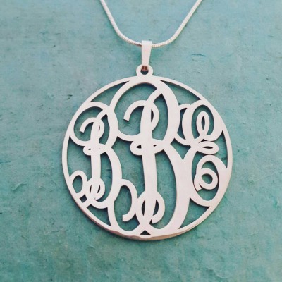Silver Monogram Necklace / Personalized Necklace / Initial Necklace /  Celebrity Name Necklace / Custom Made Monogram / Christmas Gift