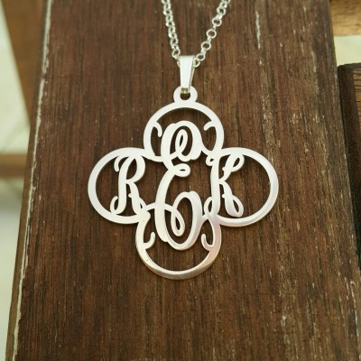 Silver Monogram Necklace / Personalized Necklace / Initial Pendant and chain / Flower Name Necklace / Custom made monagram / Christmas Gift