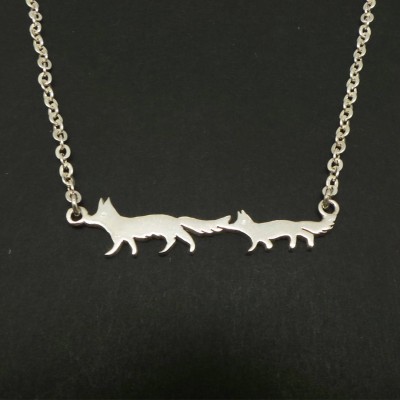 Silver Mother and Child Fox Necklace - Fox Jewelry, Wolf Necklace, Wolves, gift for wolf lovers, gift for her, christmas gift, werewol