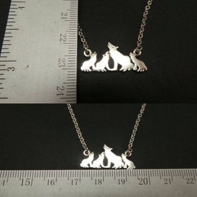Silver Mother and Child Wolf Necklace Choker - Gift for Mother's Day, Mom Gift, Animal Jewelry, Animal Necklace