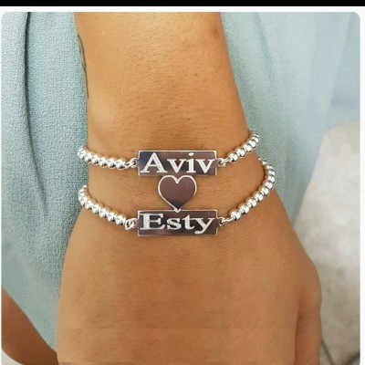 Silver Name Bracelet - Personalized Bracelet - Silver Heart Bracelet - Custom Bracelet - Personalize Jewelry - Personalized Gift - Engraved