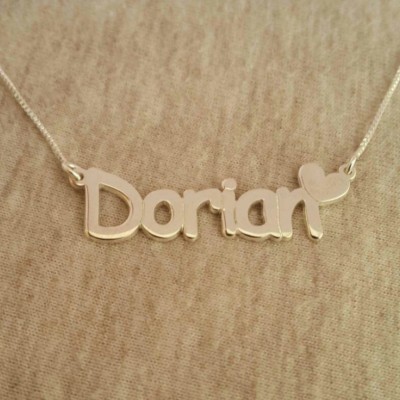 Silver Name Necklace Dorian Necklace Heart Charm Holiday Gift Nameplate Necklace Bridesmaid Gift