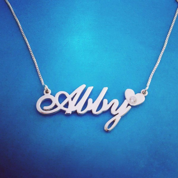 Silver Name Necklace For Girls Silver Name Necklace  Abby Heart Style Name Necklace, Personalized Jewelry Name Jewelry, Custom Name Jewelry