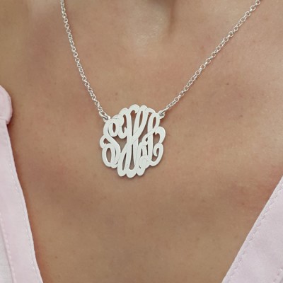 Silver Personalized Monogram Necklace, 1" , Personalized gift, Christmas Gift, Bridesmaid Gifts