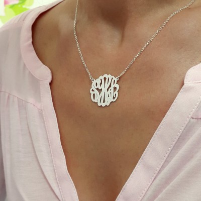 Silver Personalized Monogram Necklace, 1" , Personalized gift, Christmas Gift, Bridesmaid Gifts