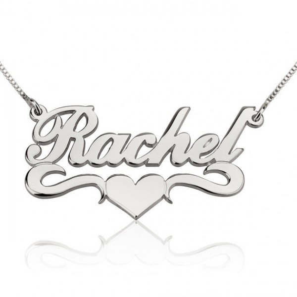 Silver Sterling  Alegro with middle heart Name Necklace