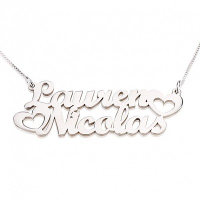 Silver Sterling Two Names Necklace with Hearts