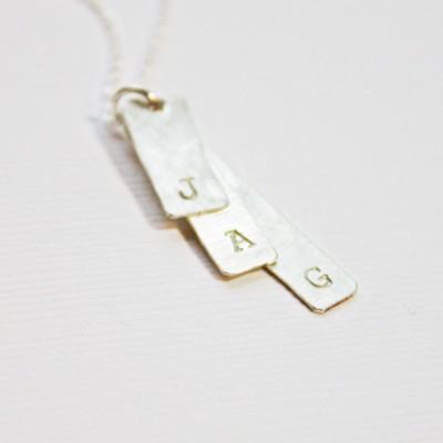 Silver Vertical Bar Tag Necklace with Letters - Personalized Vertical Rectangle Pendant with 1 2 3 4 Kids Initials - Unique Push Present