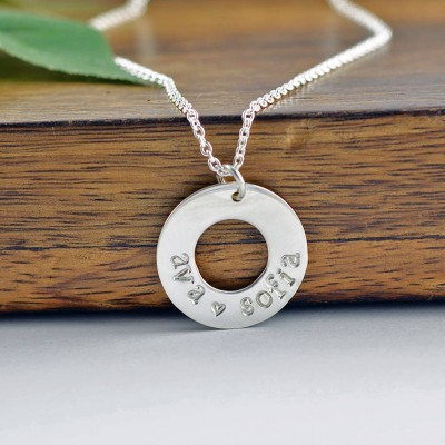 Silver Washer Necklace, Mother Necklace, Silver Necklace, Name Necklace, Mommy Necklace, Custom Necklace,Gift Idea,Necklace for Mom
