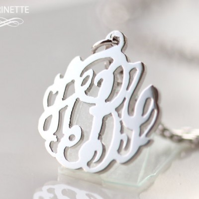 Silver monogram necklace - Monogram necklace - Initial necklace - Name necklace - Personalized necklace - Custom - Bridesmaid - 5/8 inch