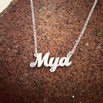 Silver name Necklace With My Name Necklace Birthstone Name Necklace Silver Name Necklace Small Nameplate Upgraded Thickness Christmas Sale