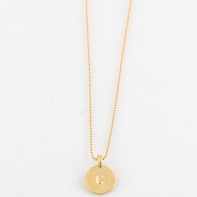 Simple " C " Initial Minimal Gold Necklace Dainty Matte Gold Hammered Disc Delicate Handmade Jewelry Tiny Minimal Necklace