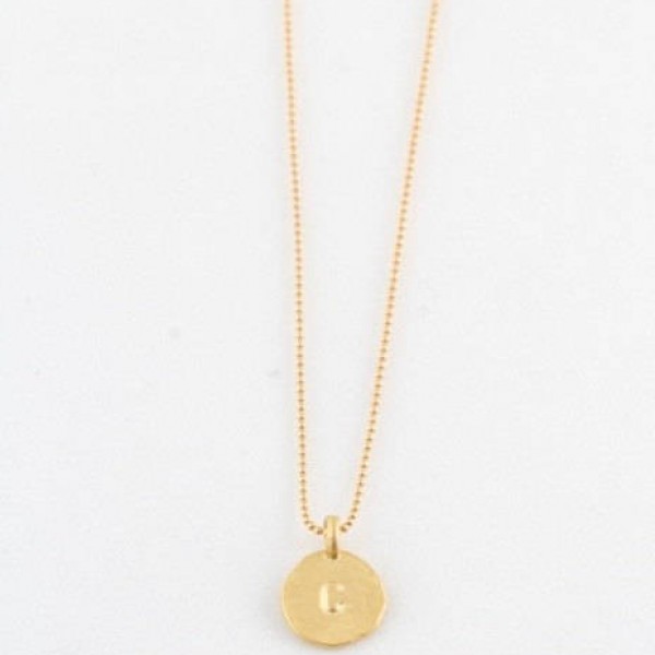 Simple " C " Initial Minimal Gold Necklace Dainty Matte Gold Hammered Disc Delicate Handmade Jewelry Tiny Minimal Necklace
