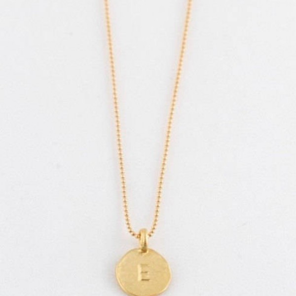 Simple " E " Initial Minimal Gold Necklace Dainty Matte Gold Hammered Disc Delicate Handmade Jewelry Tiny Minimal Necklace