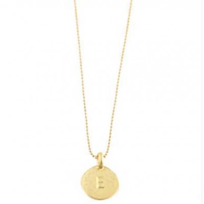 Simple " E " Initial Minimal Gold Necklace Dainty Matte Gold Hammered Disc Delicate Handmade Jewelry Tiny Minimal Necklace