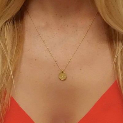 Simple " G " Initial Minimal Gold Necklace Dainty Matte Gold Hammered Disc Delicate Handmade Jewelry Tiny Minimal Necklace