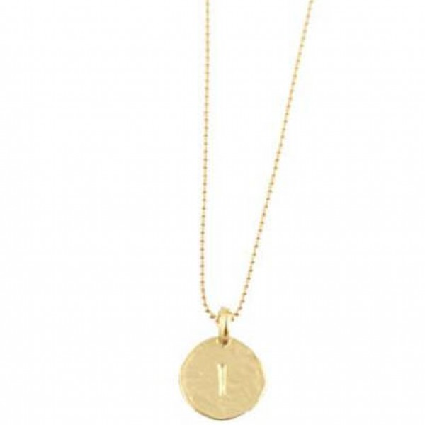 Simple " I " Initial Minimal Gold Necklace Dainty Matte Gold Hammered Disc Delicate Handmade Jewelry Tiny Minimal Necklace