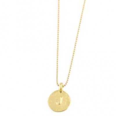 Simple " J " Initial Minimal Gold Necklace Dainty Matte Gold Hammered Disc Delicate Handmade Jewelry Tiny Minimal Necklace
