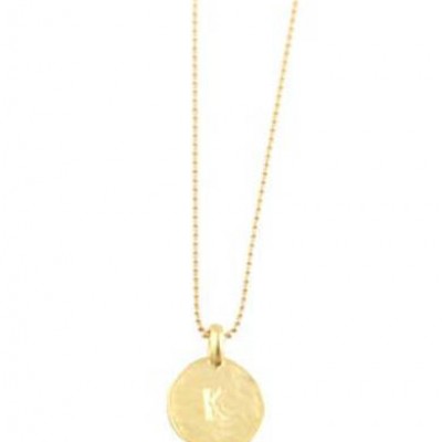 Simple " K " Initial Minimal Gold Necklace Dainty Matte Gold Hammered Disc Delicate Handmade Jewelry Tiny Minimal Necklace