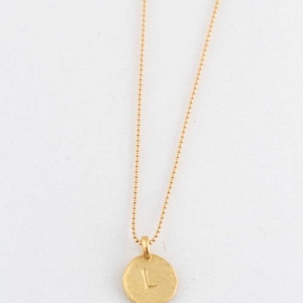 Simple " L " Initial Minimal Gold Necklace Dainty Matte Gold Hammered Disc Delicate Handmade Jewelry Tiny Minimal Necklace