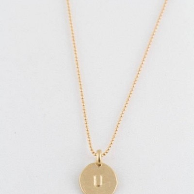 Simple " U " Initial Minimal Gold Necklace Dainty Matte Gold Hammered Disc Delicate Handmade Jewelry Tiny Minimal Necklace
