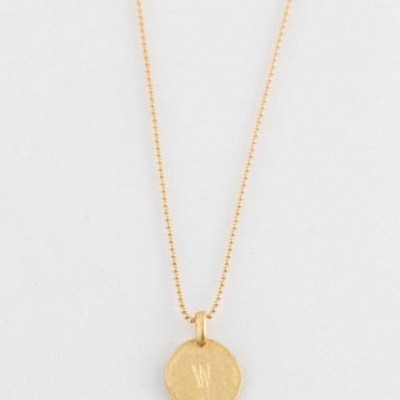 Simple " W " Initial Minimal Gold Necklace Dainty Matte Gold Hammered Disc Delicate Handmade Jewelry Tiny Minimal Necklace