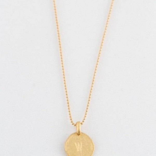 Simple " W " Initial Minimal Gold Necklace Dainty Matte Gold Hammered Disc Delicate Handmade Jewelry Tiny Minimal Necklace