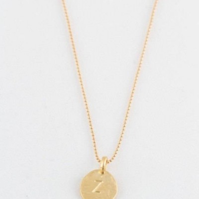 Simple " Z " Initial Minimal Gold Necklace Dainty Matte Gold Hammered Disc Delicate Handmade Jewelry Tiny Minimal Necklace
