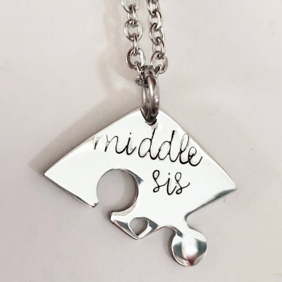 Sisters necklace - Big sis - Middle sis - Little sis - Hand stamped necklace - Sisters jewelry - Three sisters - Puzzle piece necklace