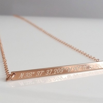 Skinny Rose Gold Coordinate Necklace - Latitude Longitude Bar Necklace - GPS Necklace - Skinny Bar Necklace - Custom Engraved Necklace