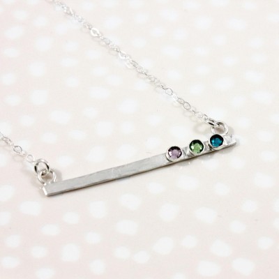 Skinny birthstone bar necklace - Mother's Day gift - silver bar necklace - birthstone jewelry - mom jewelry - horizontal bar necklace - tag