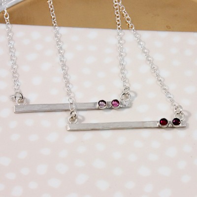 Skinny birthstone bar necklace - Mother's Day gift - silver bar necklace - birthstone jewelry - mom jewelry - horizontal bar necklace - tag