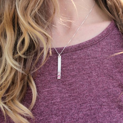 Skinny birthstone vertical bar necklace - Mother's Day gift - silver bar necklace - birthstone jewelry - mom jewelry - bar necklace - tag