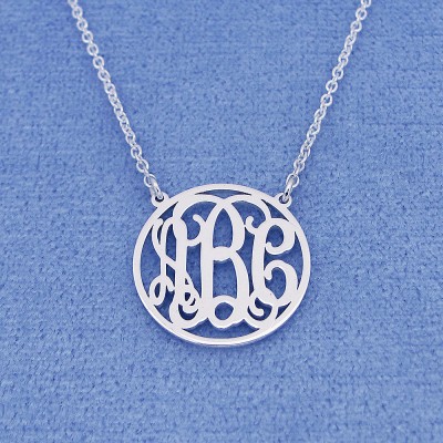 Small Tiny Sterling Silver Personalized 3 Initials Circle Monogram Necklace Fine Jewelry 5/8 inch SM40C