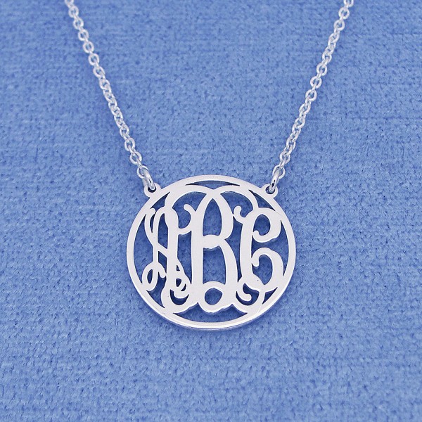 Small Tiny Sterling Silver Personalized 3 Initials Circle Monogram Necklace Fine Jewelry 5/8 inch SM40C