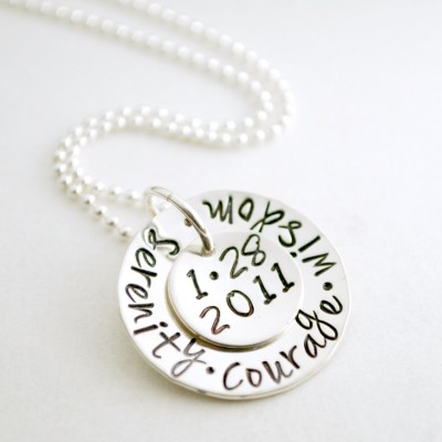 Sobriety Anniversary Serenity Courage Wisdom Custom Date Sobriety Necklace Hand Stamped Sterling Silver Sober Anniversary
