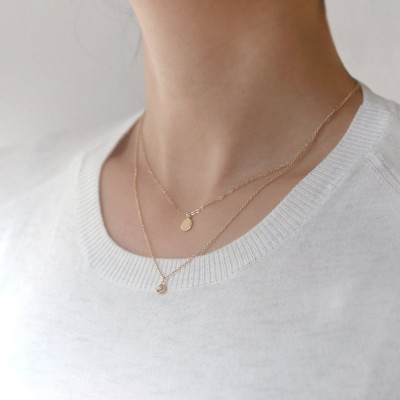 Solid Gold Initial Necklace, Round Charm Necklace, Personalized Necklace, Name Necklace