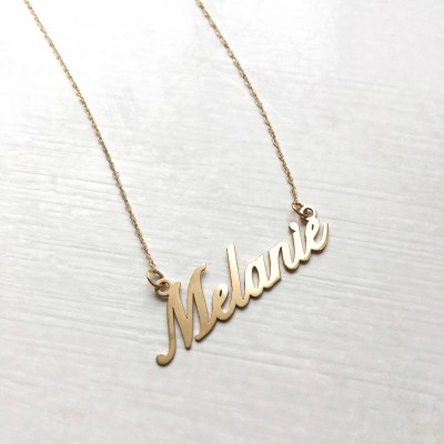 Solid Gold Script Nameplate Necklace