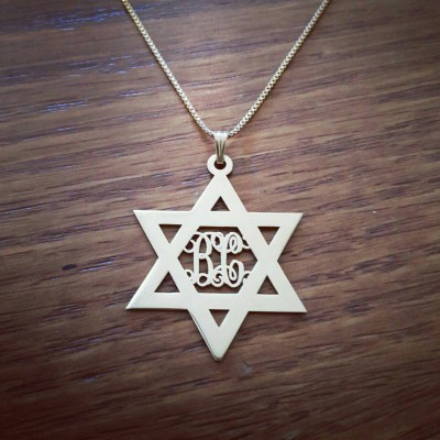 Solid Silver Magen David Monogram / Jewish Star  Star of David  Monogram pendant / Star of David chain / Handmade Jewish Star of David