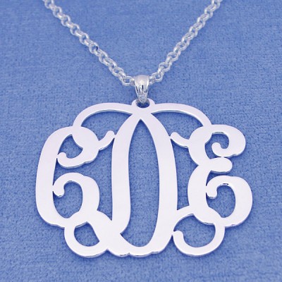 Solid Sterling Silver 3 Initials Monogram Pendant Necklace Jewelry 1 1/2 inch SM33