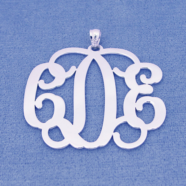 Solid Sterling Silver 3 Initials Monogram Pendant Necklace Jewelry 1 1/2 inch SM33
