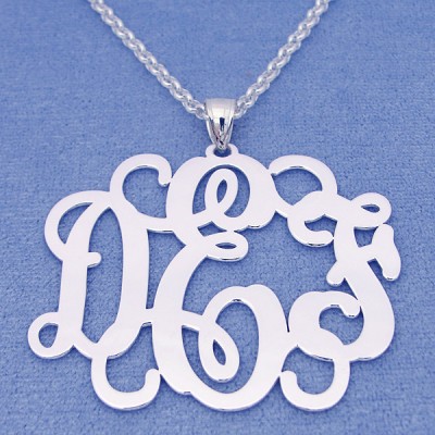 Solid Sterling Silver 3 Initials Monogram Pendant Necklace Jewelry 1 3/4 inch SM34