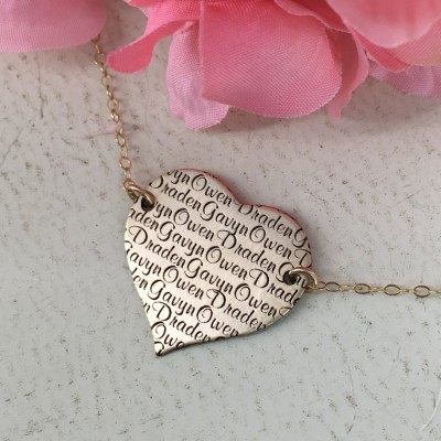 Solid heart personalized name necklace • Personalized heart necklace • Sterling Silver or Gold-filled option • Gold kids name necklace